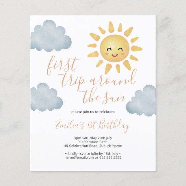 Budget First Trip Around The Sun 1st Birthday  Flyer (Front)