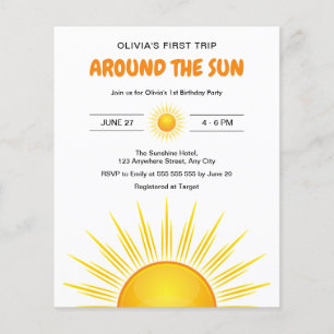 Budget First Trip Around the Sun Birthday Invite Flyer
