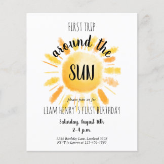 Budget First Trip Around The Sun Party Invitation