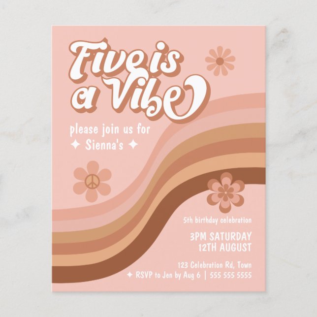 Budget Five is a Vibe Retro Daisy Girl Birthday  (Front)