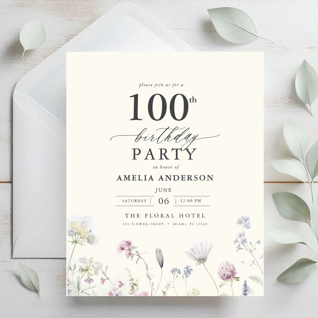 Budget Floral 100th Birthday Invitation (Creator Uploaded)