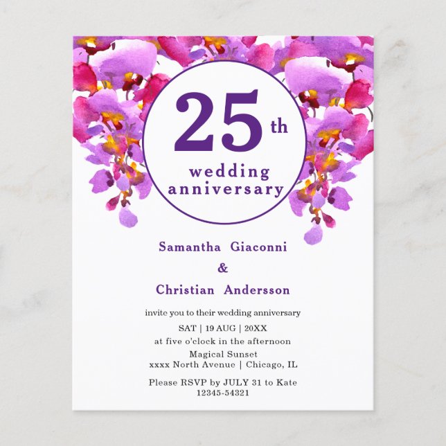 Budget Floral 25th Wedding Anniversary Invitation (Front)