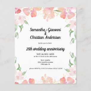 Budget Floral 25th Wedding Anniversary Invitation
