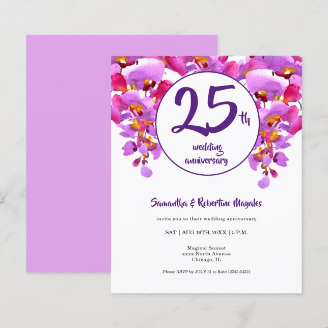 Budget Floral 25th Wedding Anniversary Invitation (Front/Back)