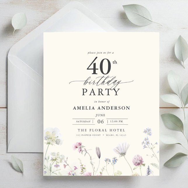 Budget Floral 40th Birthday Invitation (Creator Uploaded)