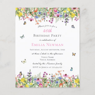 Budget Floral 40th Birthday Party Invitation