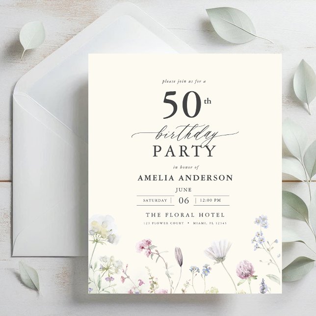 Budget Floral 50th Birthday Invitation Flyer (Creator Uploaded)