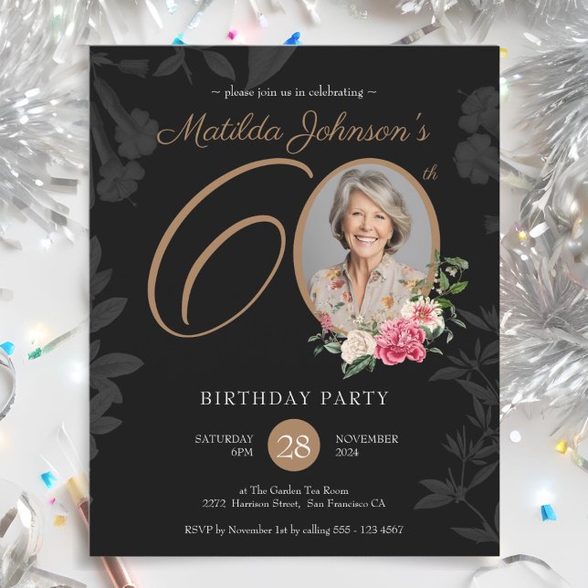 Budget Floral 60th Birthday Party Invitation (Budget Floral 60th Birthday Party Invitation)