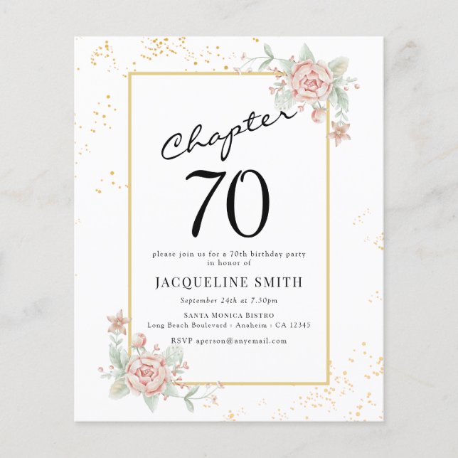 Budget Floral 70th Birthday Invitation Flyer (Front)