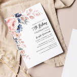 Budget Floral 70th Birthday Party Invitation<br><div class="desc">Announce and celebrate the upcoming birthday with our modern pastel pink indigo blue watercolor floral invitation. Featuring beautiful botanical watercolor bloom. Simply personalise with your party details by clicking the customise it button to further re-arrange and format the style and placement of the text. The reverse of this invitation features...</div>