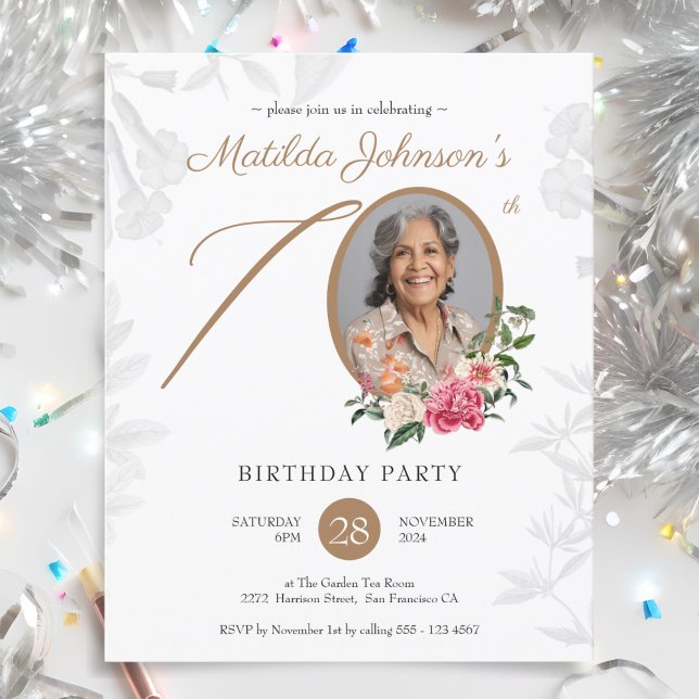 Budget Floral 70th Birthday Party Invitation (Budget Floral 70th Birthday Party Invitation)