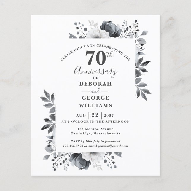 Budget Floral 70th Wedding Anniversary Invitation (Front)