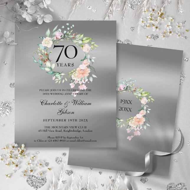 Budget Floral 70th Wedding Anniversary Invitation (Budget Floral 70th Anniversary Invitation)