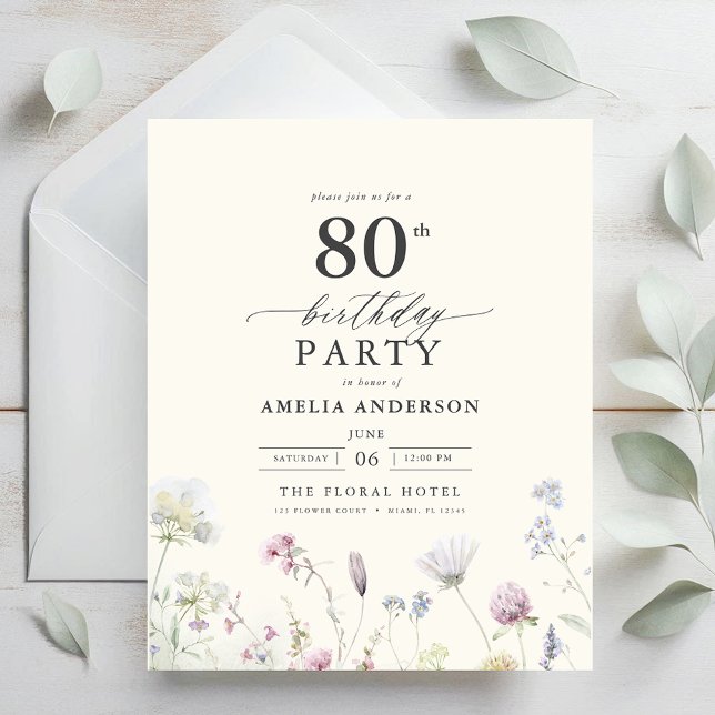 Budget Floral 80th Birthday Invitation (Creator Uploaded)