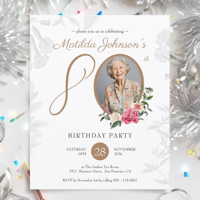 Budget Floral 80th Birthday Party Invitation (Budget Floral 80th Birthday Party Invitation)