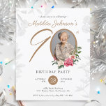 Budget Floral 90th Birthday Party Invitation<br><div class="desc">Budget Floral 90th Birthday Party Invitation. Celebrate life's big moments with a budget-friendly milestone birthday invitation that’s as beautiful as it is affordable. This floral-inspired design, featuring vibrant blooms, adds a touch of elegance to any celebration. Personalise it with a photo to create a keepsake that captures the essence of...</div>