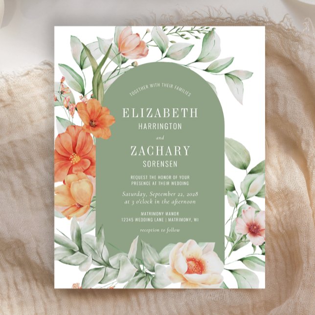 Budget Floral Arch Sage Peach Wedding Invitation (Creator Uploaded)
