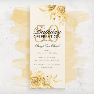 Budget Floral Birthday Elegant Gold Cream