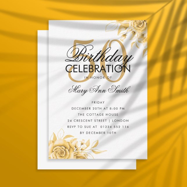 Budget Floral Birthday Elegant Gold Invite (Creator Uploaded)