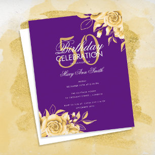 Budget Floral Birthday Party Elegant Gold & Purple