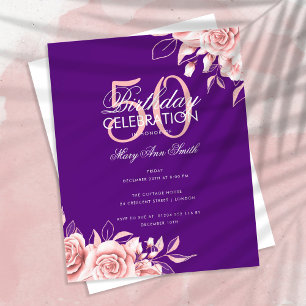 Budget Floral Birthday Party Rose Gold & Purple  Flyer