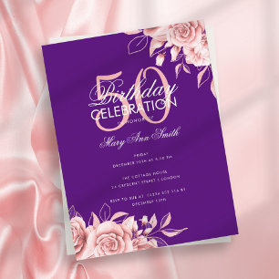 Budget Floral Birthday Party Rose Gold & Purple  Postcard