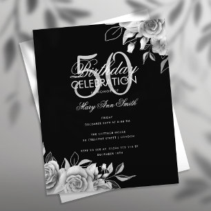 Budget Floral Birthday Party Silver & Black Flyer