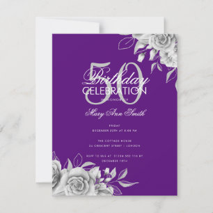 Budget Floral Birthday Party Silver Purple Invitation