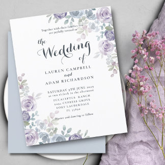 Budget Floral Blue & Purple Wedding Invitation.