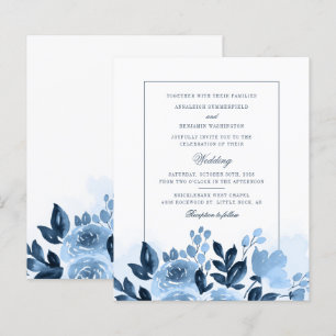 Budget Floral Blue Watercolor Script Wedding