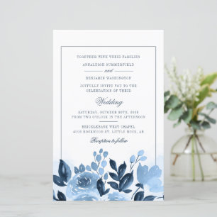 Budget Floral Blue Watercolor Script Wedding
