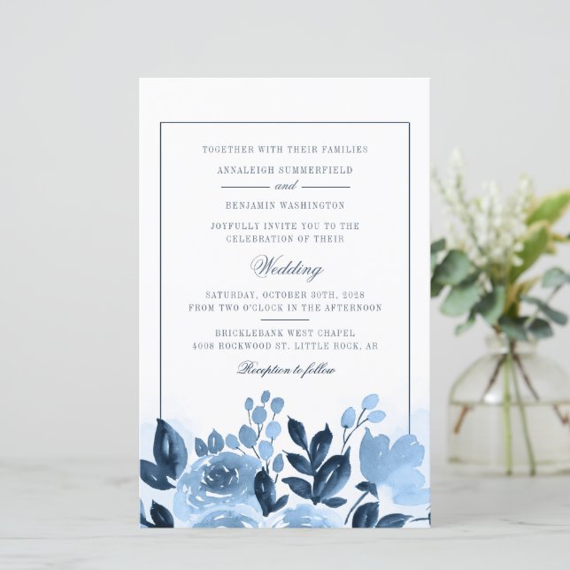Budget Floral Blue Watercolor Script Wedding (Standing Front)