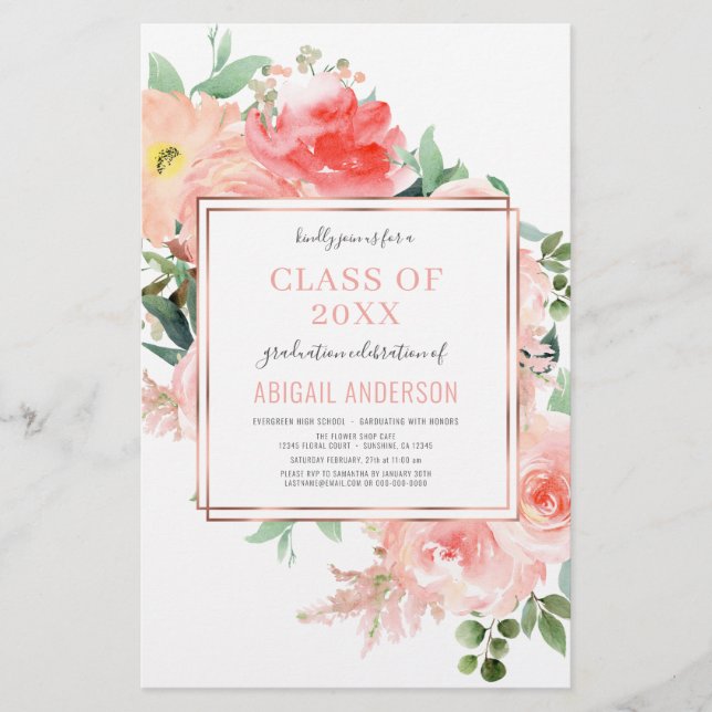 Budget Floral Blush Coral 2023 Grad Invitation (Front)