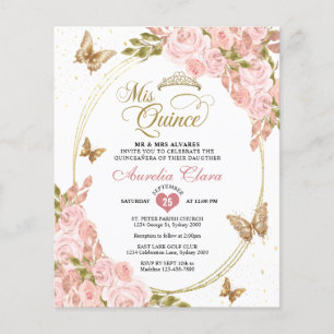 BUDGET Floral Blush Pink Gold Butterfly Mis Quince