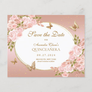 BUDGET Floral Blush Pink Gold Butterfly Mis Quince