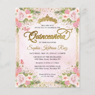 Budget Floral Blush Pink Gold Tiara Quinceañera