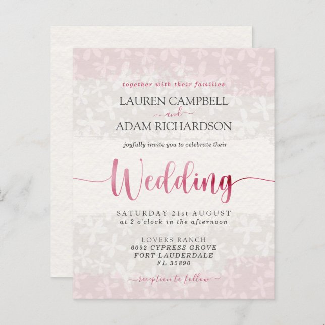 Budget Floral Blush Pink Watercolor Wedding (Front/Back)