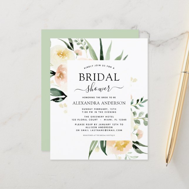 Budget Floral Bridal Shower Sage Greenery (Front/Back In Situ)