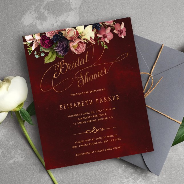 Budget floral burgundy bridal shower invitation (Creator Uploaded)