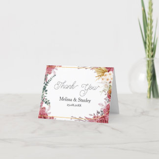 Budget Floral Burgundy Gold Eucalyptus Thank You Card