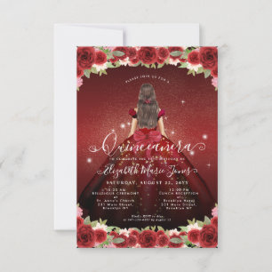 Budget Floral Burgundy Gold Princess Quinceanera Card