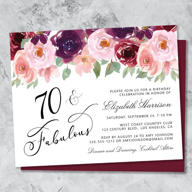 Budget Floral Burgundy Pink 70th Birthday Party (Creator Uploaded)