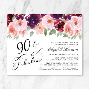 Budget Floral Burgundy Pink 90th Birthday Party