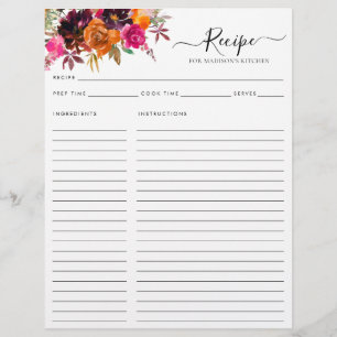 Budget Floral Burgundy Purple Kitchen Recipe Flyer