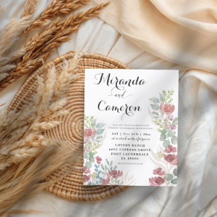 Budget Floral Burnt Orange Wedding Invitation