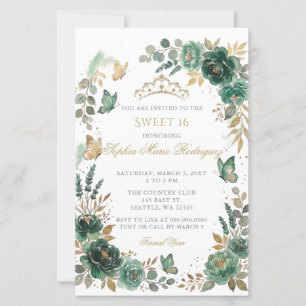 Budget Floral Butterfly Emerald Gold Sweet 16