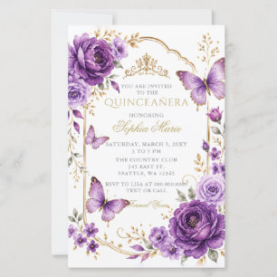 Budget Floral Butterfly Purple Gold Quinceañera
