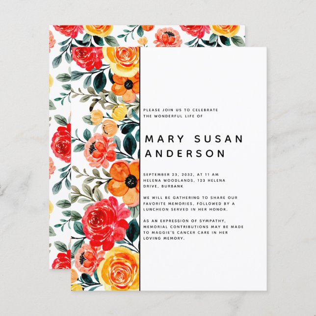 BUDGET Floral Celebration of Life Invitation (Front/Back)