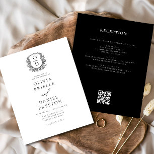 Budget Floral Crest Monogram Wedding QR Code Flyer