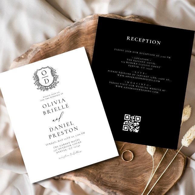 Budget Floral Crest Monogram Wedding QR Code Flyer (Creator Uploaded)